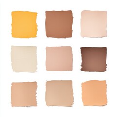 Nine squares display a range of foundation colors organized in a grid. The shades vary from light to dark, showcasing diverse hues suitable for different skin tones