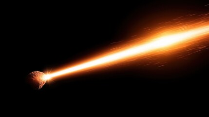 A bright meteor travels through a dark sky, leaving behind a long, fiery trail of light. The moment captures the beauty and grandeur of celestial events occurring in space