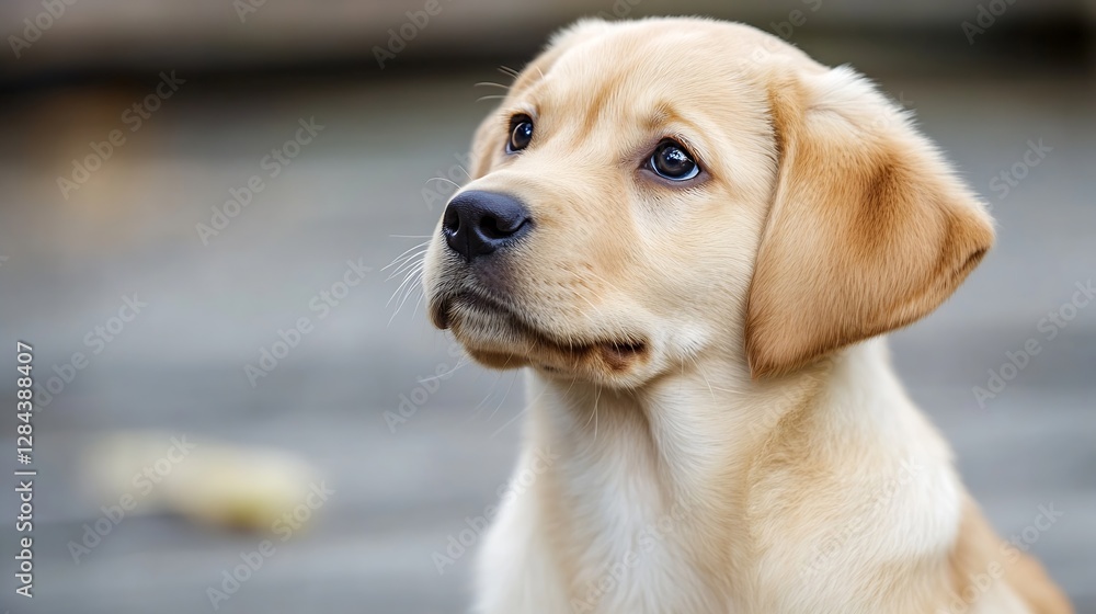 Poster close up of adorable labrador puppy with expressive eyes looking thoughtfully : generative ai