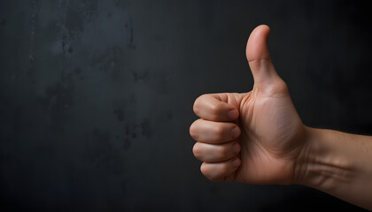 Positive Gesture: Hand Giving Thumbs-Up Against Black Backdrop for Motivational Content