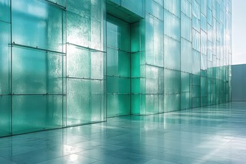 Translucent glass facade reflects sunlight in modern architectural design at an urban location