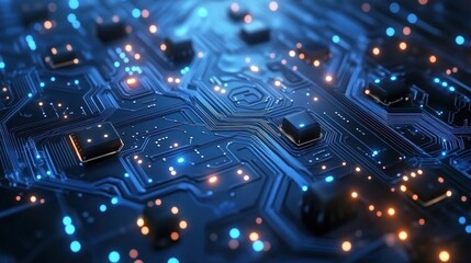 Close-up of glowing circuit board technology