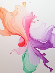 Fluid brush strokes in shades of orange, pink, purple, and green blend together, forming dynamic abstract patterns that evoke energy and creativity