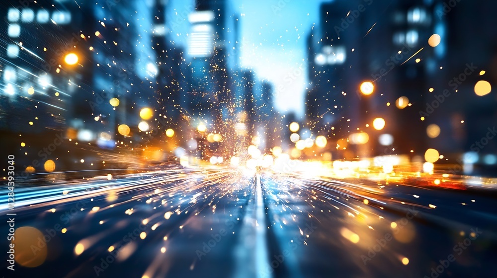 Poster dynamic urban night scene with blurry lights and motion effect : generative ai
