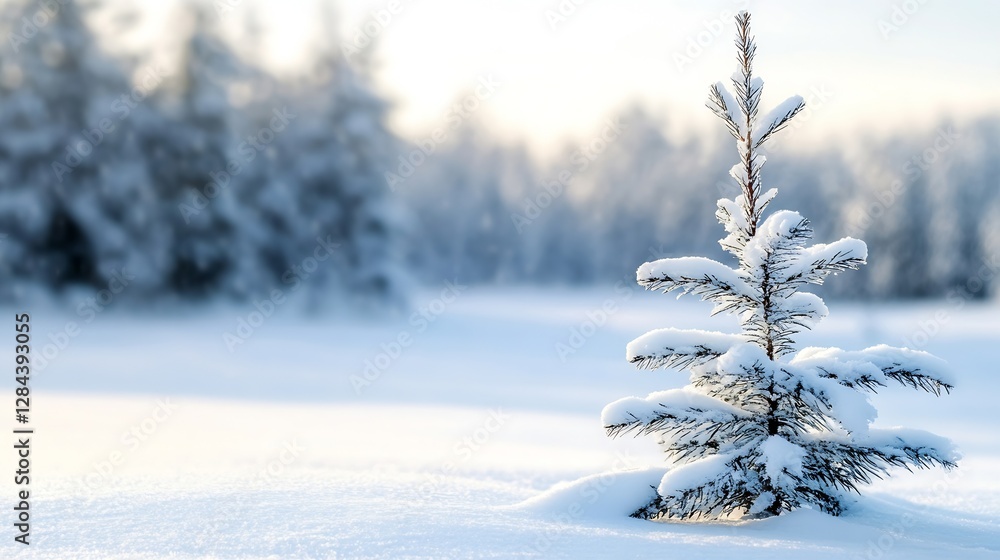 Aufkleber serene scene of a snowcovered pine tree in winter wonderland environment : generative ai