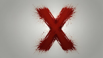 Red Painted X Symbol with Splatter Effect on Minimalist Background.
