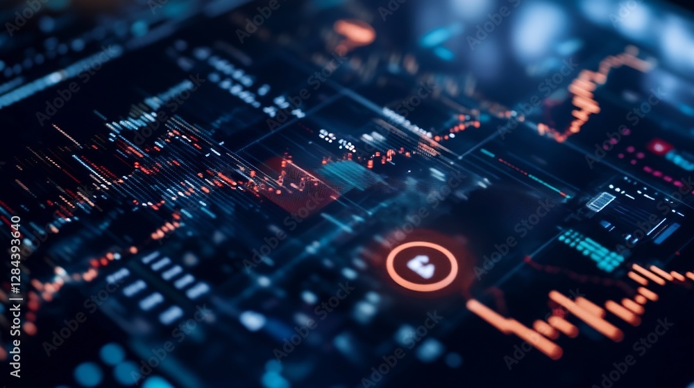 Leinwandbilder Advanced Digital Financial Data Analysis and Visualization on a HighTech Display Screen : Generative AI