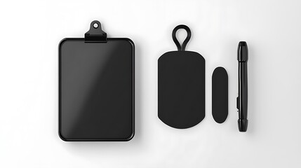 Sleek Black Clipboard and Accessory Set: 3D Render Product Design AI Generated