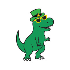 **Lucky T-Rex St. Patrick’s Day Vector – Funny Irish Dinosaur Clipart with Leprechaun Hat**
