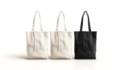 Black, white and brown tote bags mockup. 3d rendering