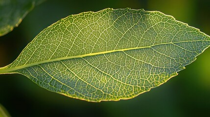 Fototapeta premium Close-up of leaf veins, backlit in garden