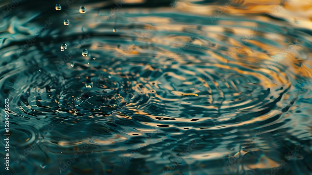 Poster water drop close-up with ripples and waves. abstract background