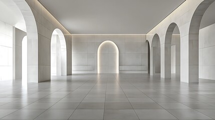 Serene Minimalist Interior: 3D Render of an Archway Hall AI Generated