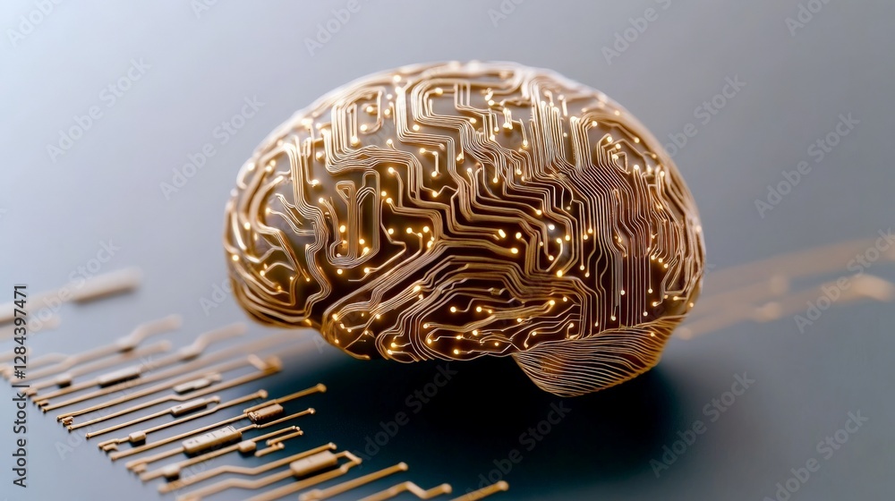 Aufkleber futuristic brain with circuit patterns and glowing lights