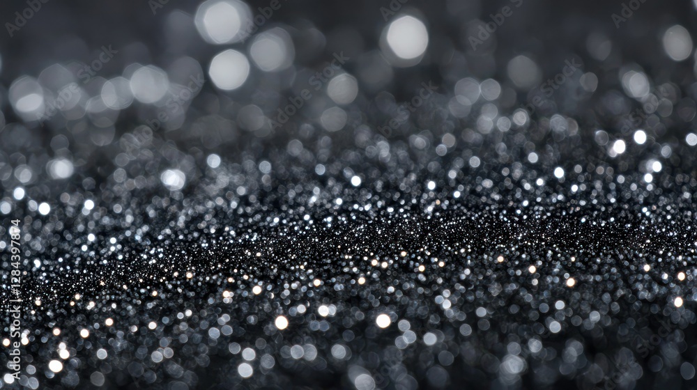 Poster abstract macro shot of black and silver glitter with bokeh effect