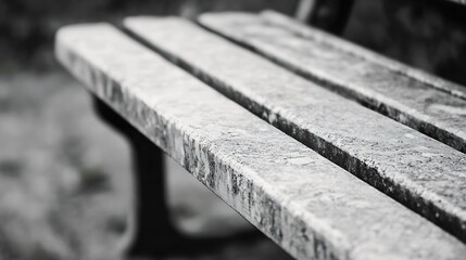 Fototapeta premium Closeup view of a weathered wooden park bench showcasing texture and rustic charm : Generative AI