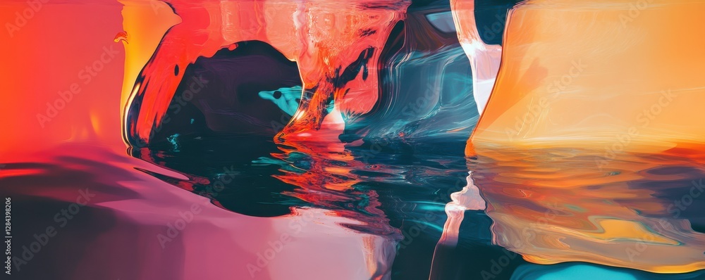 Aufkleber vibrant abstract reflection with bold colors and fluid shapes in dynamic composition
