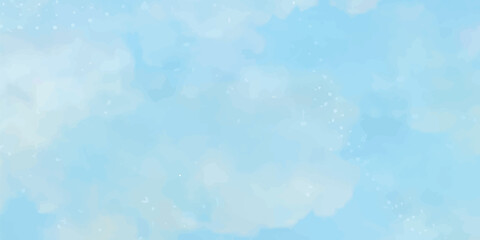 Clouds and sky watercolor vector hand drawn vector illustration. Abstract blue winter watercolor background. Sky pattern with snow. Light blue watercolour paper texture background. 