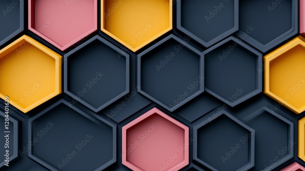 Poster colorful hexagonal pattern with dark background and bright accents