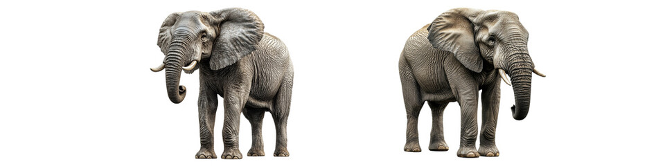 Obraz premium set of An elephant holds its trunk high, an elephant stands with its trunk high, a view of an elephant holding its trunk high, an elephant's proud trunk, a elephant, on a transparent backgrounds