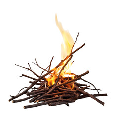 Obraz premium Flame Igniting on Twigs Isolated on Transparent Background