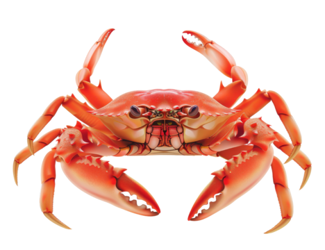 Red Crab on display: A vibrant red crab is showcased.  isolated on transparent  or white background, png, The culinary image is a feast for the eyes.