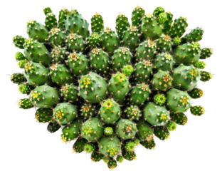 Cactus Heart: An enchanting heart shape crafted from vibrant green cacti, isolated on transparent  or white background, png, showcasing the beauty of botanical artistry and natural design.