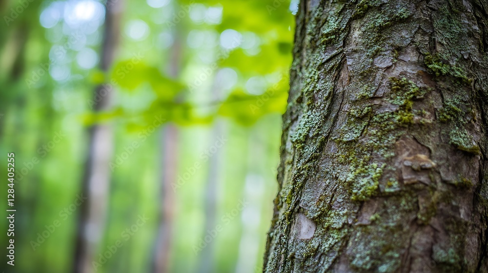 Poster closeup of a tree bark in a lush green forest showcasing natural texture and serenity : generative a
