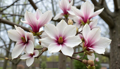 Magnolia blossoms swaying in the wind, springtime beauty