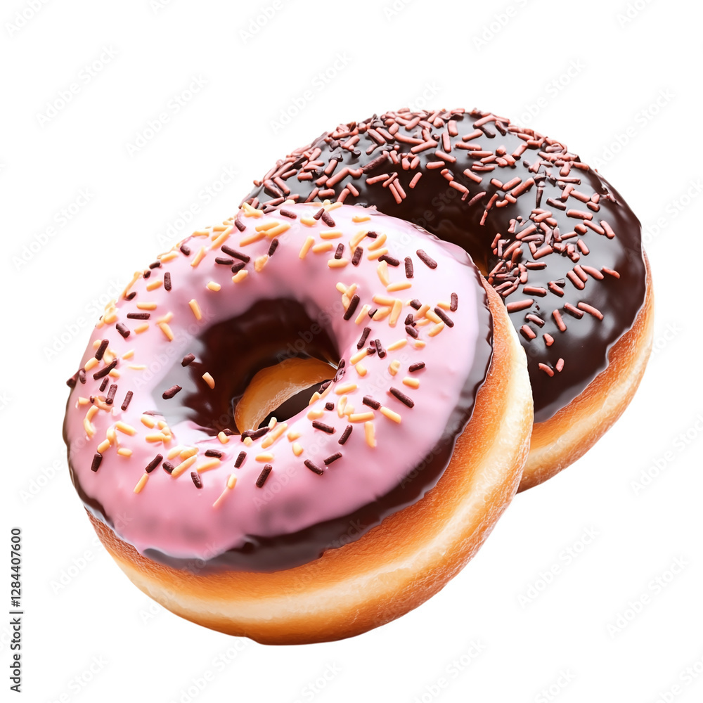 Poster tasty two donut with topping isolated on transparent background