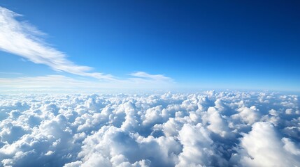 Naklejka premium Beautiful blue sky above fluffy clouds creating a serene and peaceful atmosphere during daylight : Generative AI