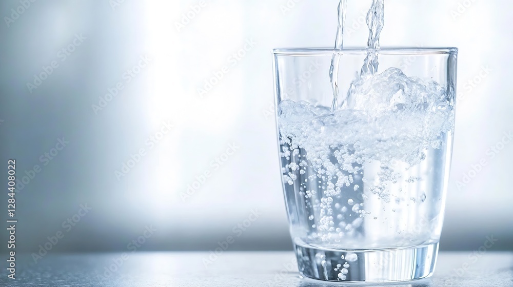 Poster refreshing closeup of sparkling water being poured into a glass capturing the essence of hydration a