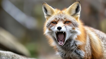 Fototapeta premium Fierce red fox snarling aggressively showcasing teeth and capturing nature's wild side : Generative AI