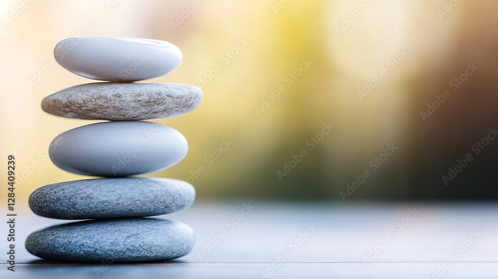 Poster beautifully arranged stones stacked in harmony symbolizing balance and tranquility in nature : gener