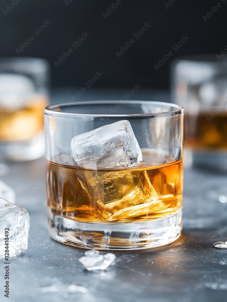 Poster elegant glass of whiskey with ice cubes on a dark surface inviting a moment of relaxation : generati