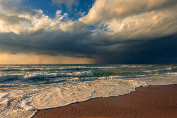Mediterranean sea view in the cold winter evening.