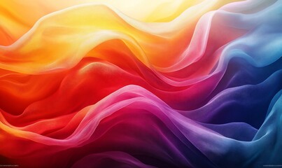 Fototapeta premium Vibrant flowing fabric in rainbow gradient hues. Background is sunlit. Use Abstract wallpaper or backdrop