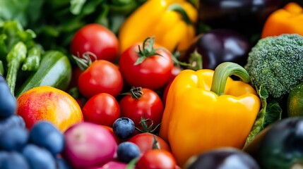 Vibrant assortment of fresh vegetables and fruits showcasing color diversity and healthy eating lifestyle : Generative AI