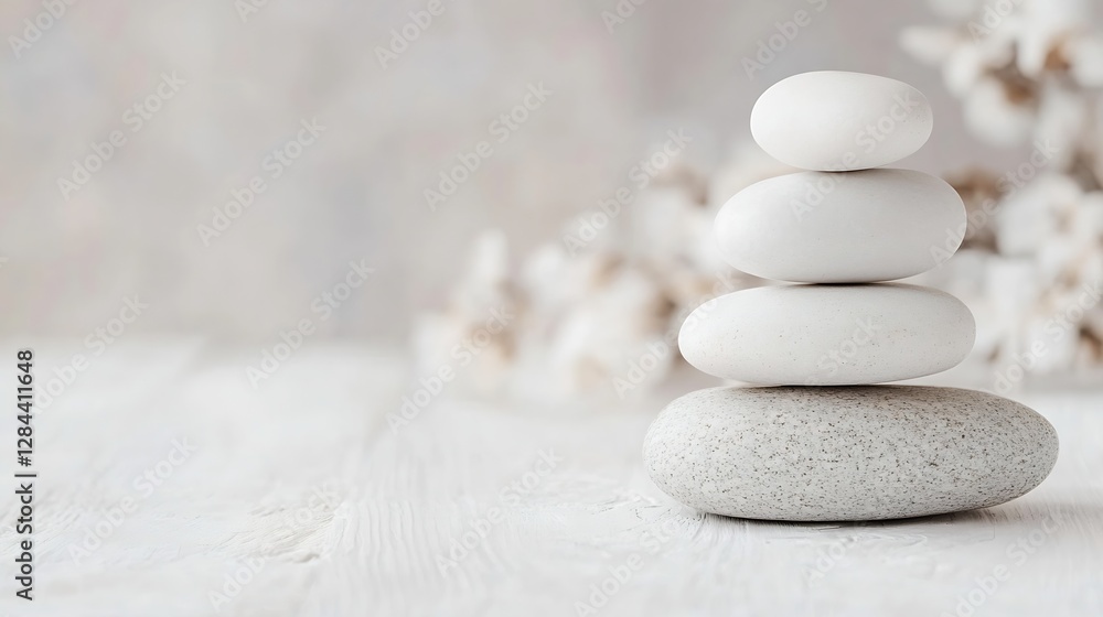 Aufkleber Carefully balanced smooth stones stacked in harmony symbolizing tranquility and meditation on a serene background : Generative AI