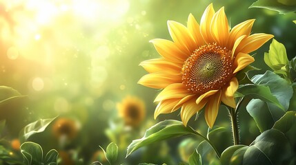 Naklejka premium Vibrant sunflower in sunlit field