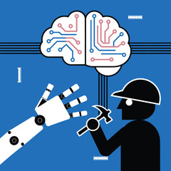 vector Artificial Intelligence model Robot  with ai info-graph design help in business
