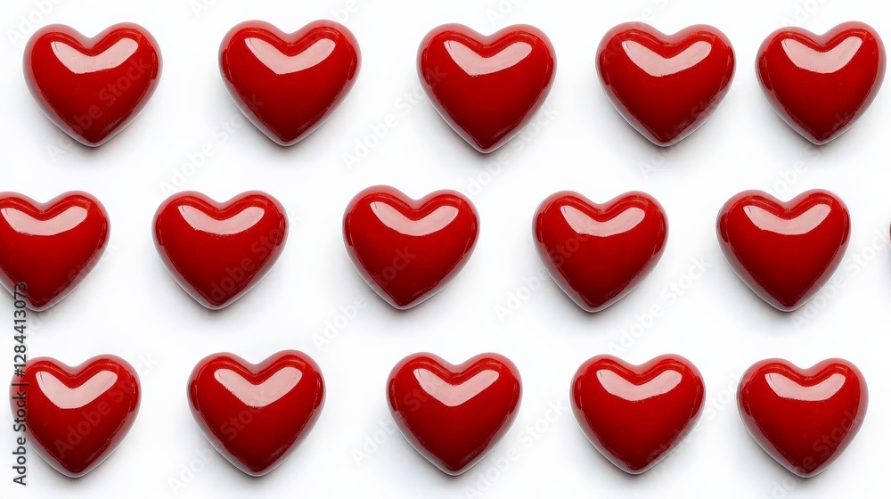 Poster red heart shapes arranged in a pattern on a white background