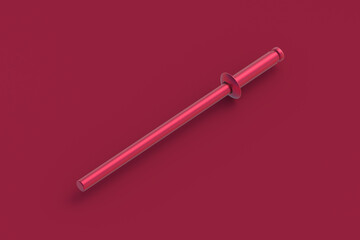 Blind rivet of magenta on red background. 3d render