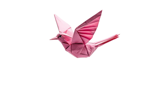 Flying pink origami bird  On white background PNG - Powered by Adobe