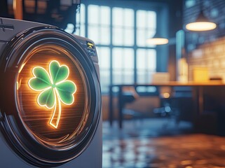 In the restaurant, a Michelin Guide Latvia 2024 Green Star award is mounted, adorned with a neon green clover emblem and a wooden plaque celebrating sustainable cuisine