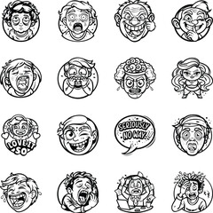 Set of Emotions Glyph Style Stickers 

