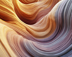 Obraz premium Abstract texture of layered rocks in shades of orange, purple, and cream, showcasing the natural curves and beauty of geological formations.
