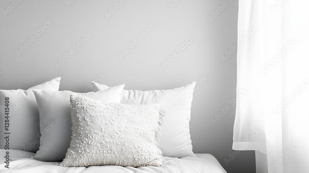 Poster cozy and inviting bedroom with soft textiles and natural light : generative ai
