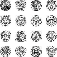 Collection of Glyph Style Cartoon Reaction Stickers  

