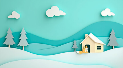 A blue sky with a house and trees in the background